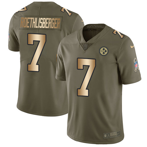 Nike Steelers #7 Ben Roethlisberger Olive/Gold Men's Stitched NFL Limited Salute To Service Jersey